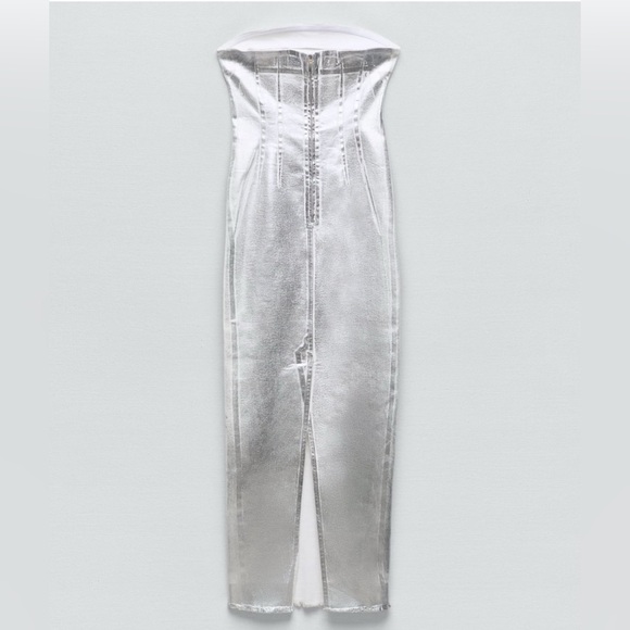 ZARA WOMAN NWT ZW FITTED DRESS METALLIC SILVER SIZE XS - Picture 5 of 15